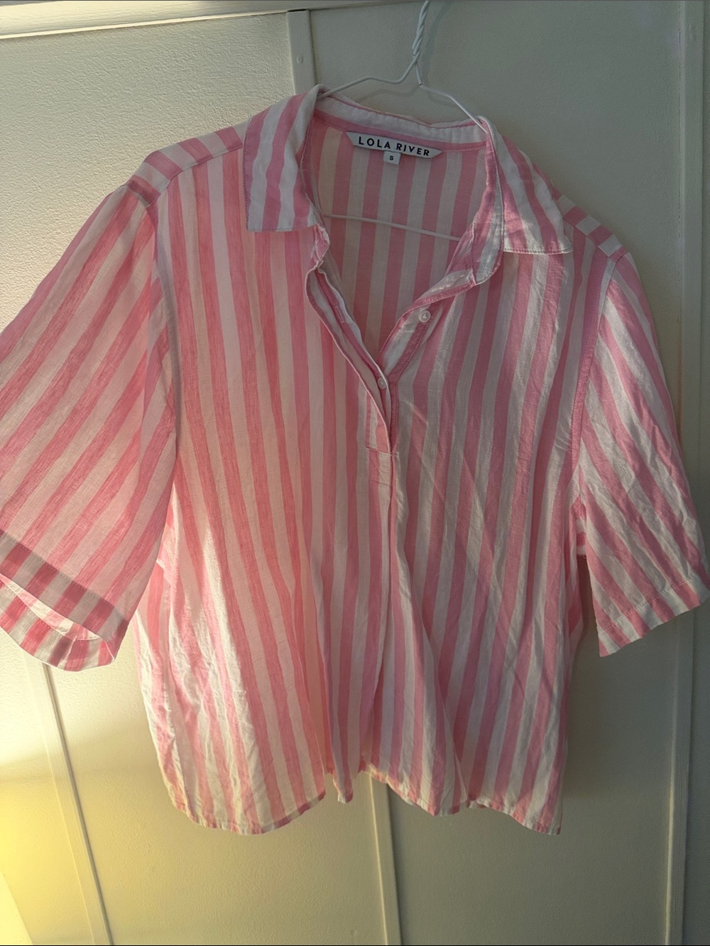 Lola River Pink & White Striped Kids Button-Front Top